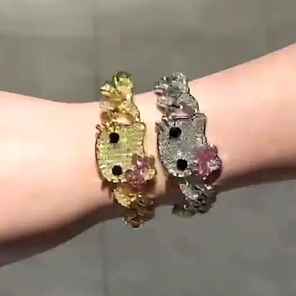 Gold Hello Kitty Rhinestones Chain Link Bracelet